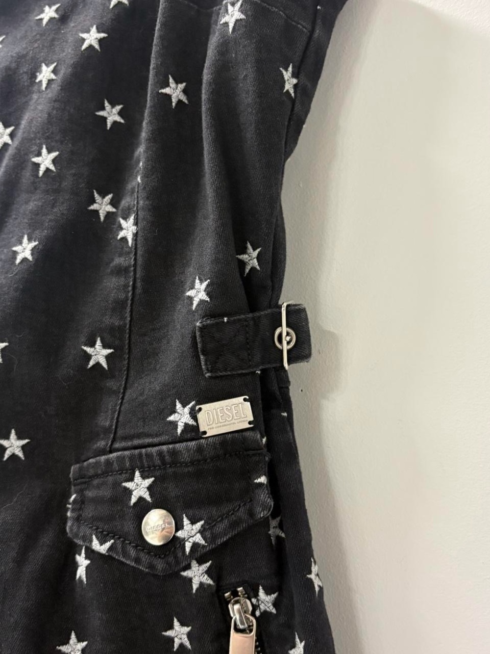 Black Star-Print denim Dress with Asymmetric Zip - Picture 4 of 8